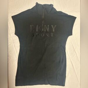 DKNY Sport Dress Women's S Black Cotton Pockets Quarter-Zip Cap Sleeve